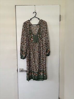 Green Floral Boho Midi Dress